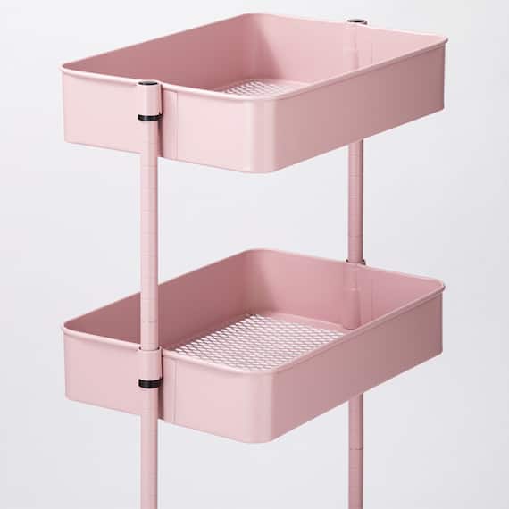 【ネット特別色】3段とも高さ調節ができるキッチンワゴン レギュラー (ローズ)【スチールワゴン トロリ4】 9枚目画像