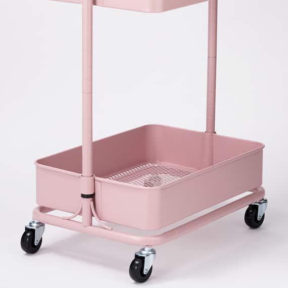 【ネット特別色】3段とも高さ調節ができるキッチンワゴン レギュラー (ローズ)【スチールワゴン トロリ4】 10枚目画像