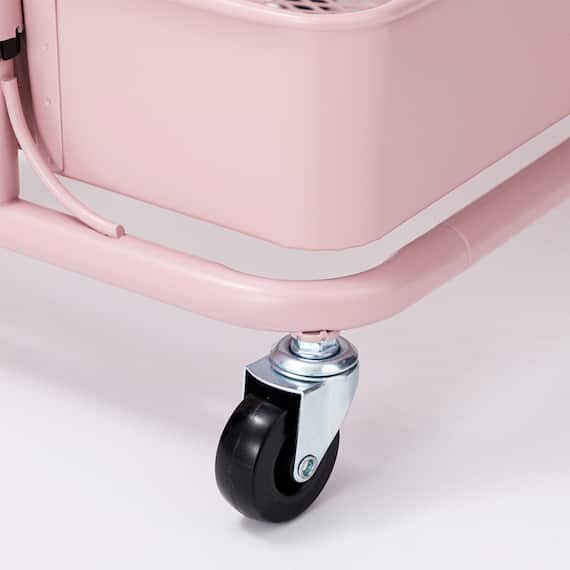 【ネット特別色】3段とも高さ調節ができるキッチンワゴン レギュラー (ローズ)【スチールワゴン トロリ4】 11枚目画像