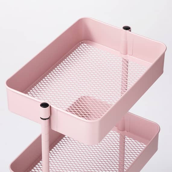 【ネット特別色】3段とも高さ調節ができるキッチンワゴン レギュラー (ローズ)【スチールワゴン トロリ4】 12枚目画像