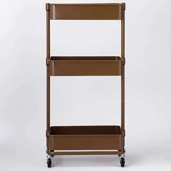 【ネット特別色】3段とも高さ調節ができるキッチンワゴン レギュラー (ダークブラウン)【スチールワゴン トロリ4】 7枚目画像