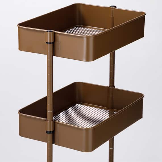 【ネット特別色】3段とも高さ調節ができるキッチンワゴン レギュラー (ダークブラウン)【スチールワゴン トロリ4】 9枚目画像