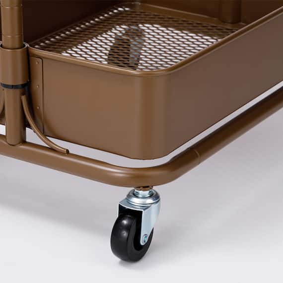 【ネット特別色】3段とも高さ調節ができるキッチンワゴン レギュラー (ダークブラウン)【スチールワゴン トロリ4】 11枚目画像