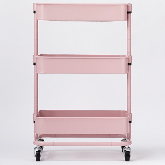 【ネット特別色】3段とも高さ調節ができるキッチンワゴン コンパクト (ローズ)【スチールワゴン トロリ4】 7枚目画像
