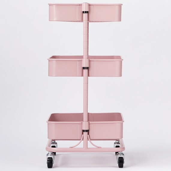 【ネット特別色】3段とも高さ調節ができるキッチンワゴン コンパクト (ローズ)【スチールワゴン トロリ4】 8枚目画像
