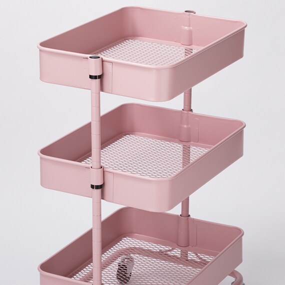 【ネット特別色】3段とも高さ調節ができるキッチンワゴン コンパクト (ローズ)【スチールワゴン トロリ4】 9枚目画像