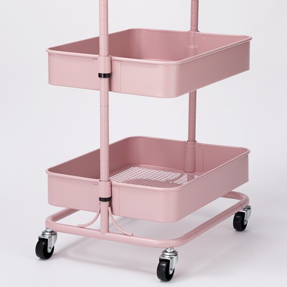 【ネット特別色】3段とも高さ調節ができるキッチンワゴン コンパクト (ローズ)【スチールワゴン トロリ4】 10枚目画像