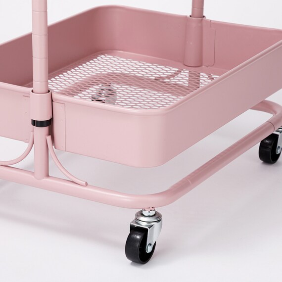 【ネット特別色】3段とも高さ調節ができるキッチンワゴン コンパクト (ローズ)【スチールワゴン トロリ4】 11枚目画像