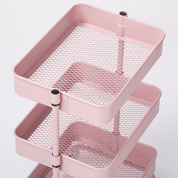 【ネット特別色】3段とも高さ調節ができるキッチンワゴン コンパクト (ローズ)【スチールワゴン トロリ4】 12枚目画像