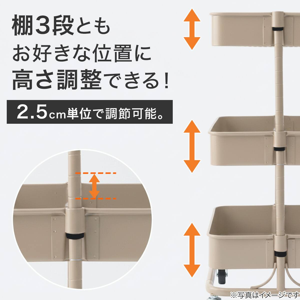 キッチン収納】スチールワゴントロリコンパクト小物入れ2点セット モカ
