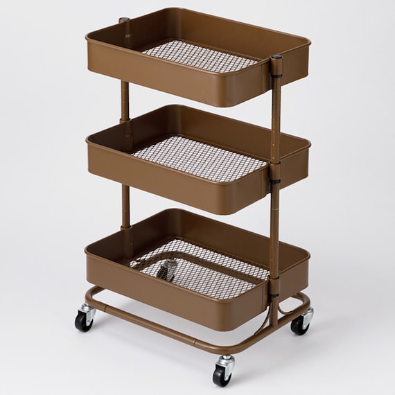 【ネット特別色】3段とも高さ調節ができるキッチンワゴン コンパクト (ダークブラウン)【スチールワゴン トロリ4】 1枚目画像
