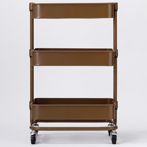 【ネット特別色】3段とも高さ調節ができるキッチンワゴン コンパクト (ダークブラウン)【スチールワゴン トロリ4】 7枚目画像