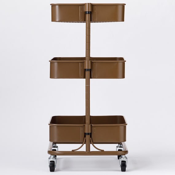 【ネット特別色】3段とも高さ調節ができるキッチンワゴン コンパクト (ダークブラウン)【スチールワゴン トロリ4】 8枚目画像