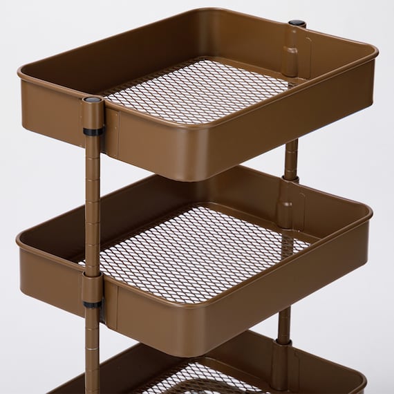 【ネット特別色】3段とも高さ調節ができるキッチンワゴン コンパクト (ダークブラウン)【スチールワゴン トロリ4】 9枚目画像