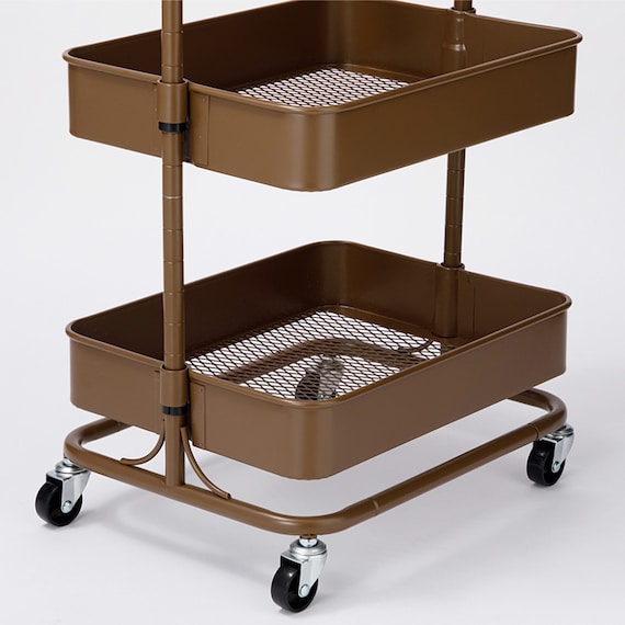 【ネット特別色】3段とも高さ調節ができるキッチンワゴン コンパクト (ダークブラウン)【スチールワゴン トロリ4】 10枚目画像