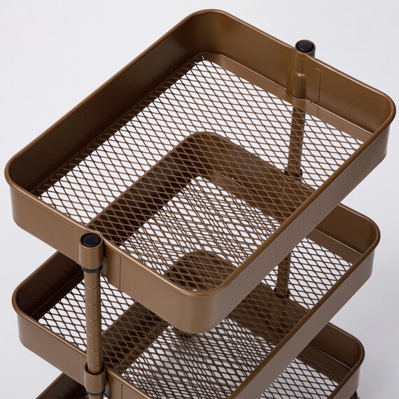 【ネット特別色】3段とも高さ調節ができるキッチンワゴン コンパクト (ダークブラウン)【スチールワゴン トロリ4】 12枚目画像