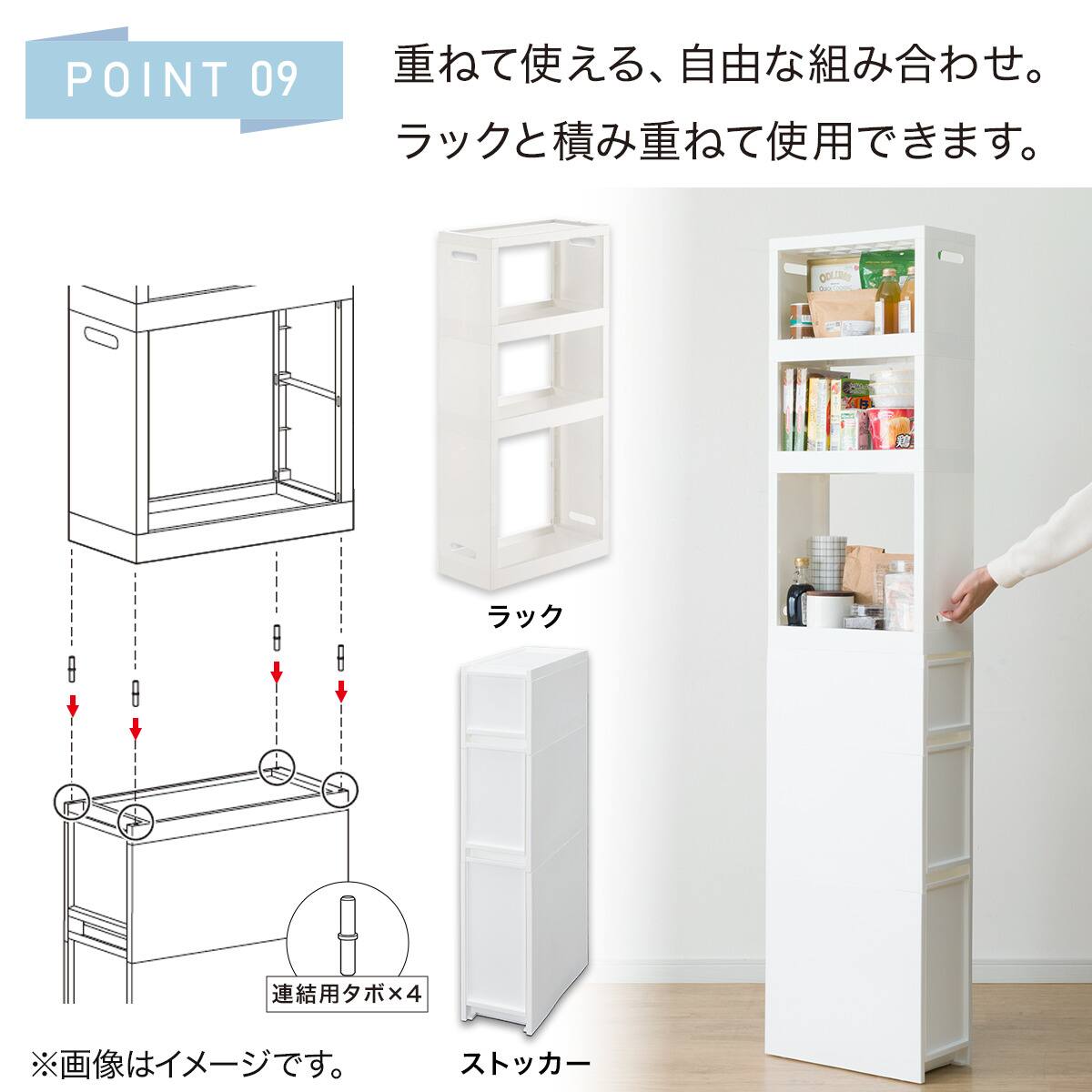 幅18cm ハイタイプ】積み重ねるスリムストッカー 引き出しマルチ分割