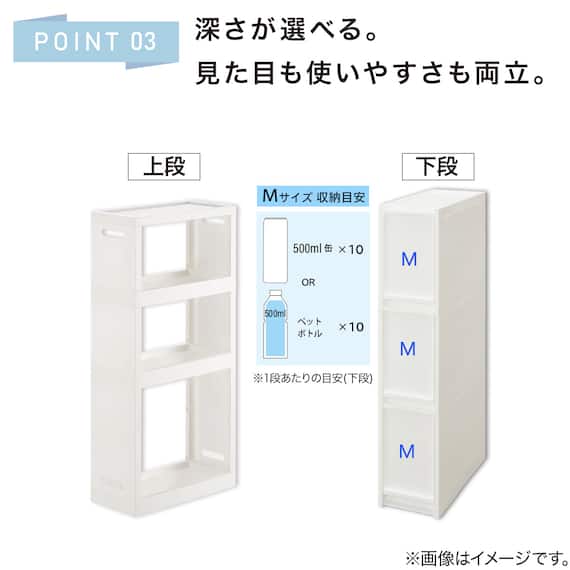 【幅18cm ハイタイプ】積み重ねるスリムストッカー 引き出し均等分割タイプ(N01)WH 6枚目画像