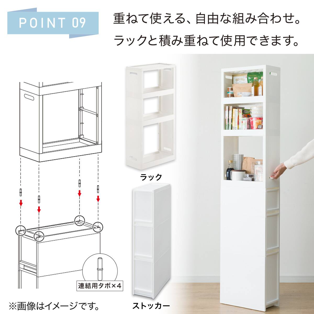 幅18cm ハイタイプ】積み重ねるスリムストッカー 引き出し均等分割