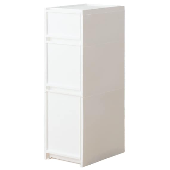 【幅27cm 3段】スリムストッカー 引き出しマルチ分割タイプ(N01)WH 1枚目画像