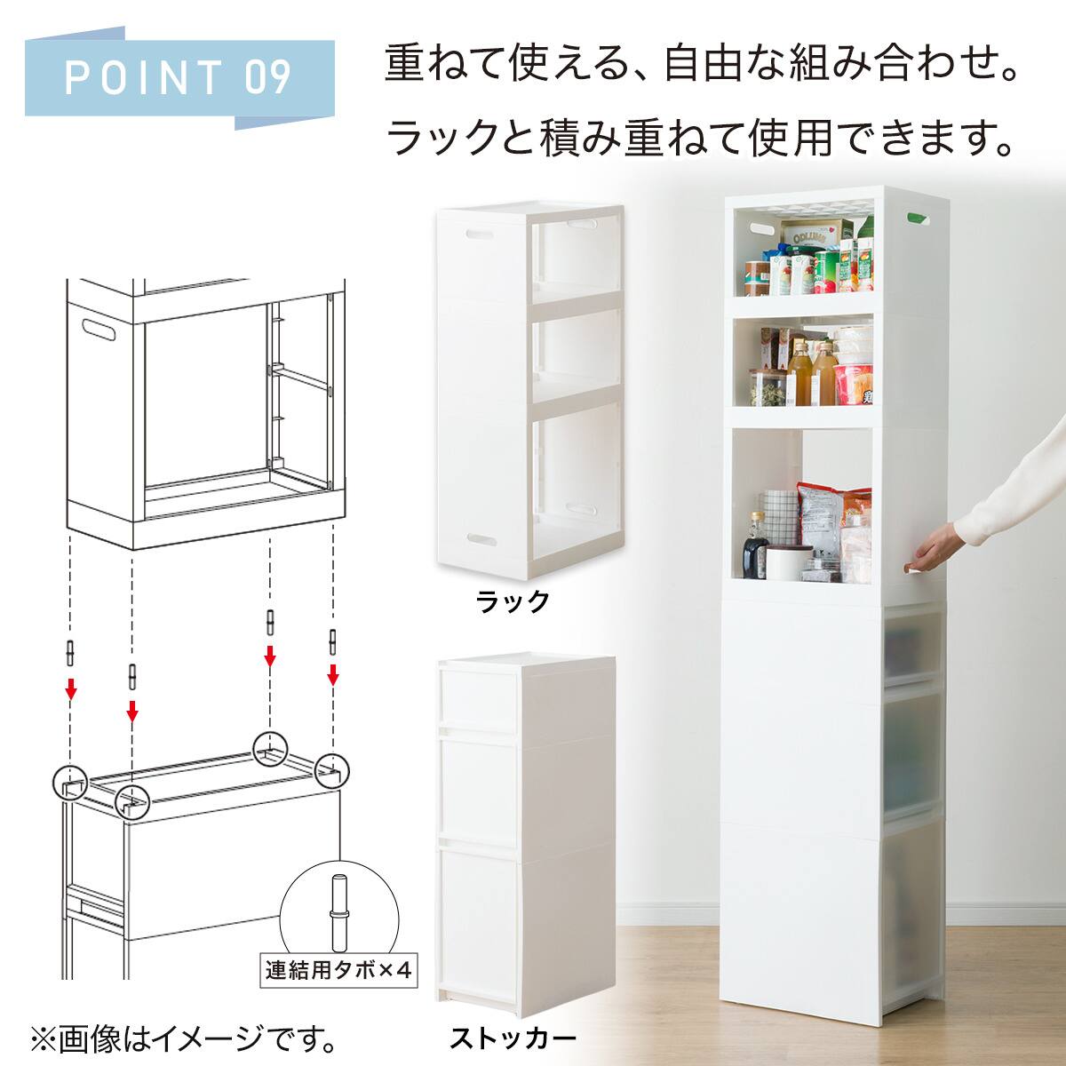 幅27cm ハイタイプ】積み重ねるスリムストッカー 引き出しマルチ分割