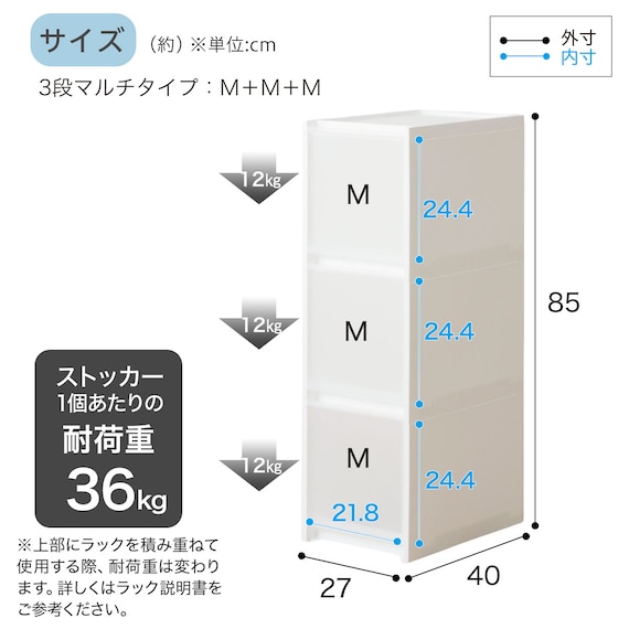 【幅27cm 3段】スリムストッカー 引き出し均等分割タイプ(N01)CL 3枚目画像