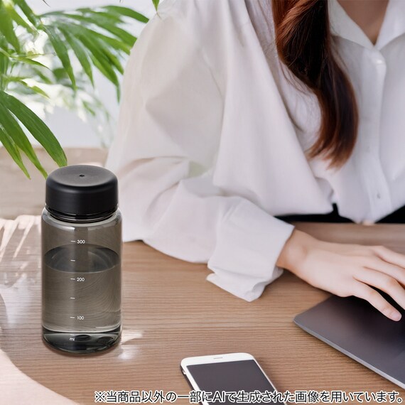 目盛り付き 常温 ウォーターボトル 350ml (ブラック) 軽量 クリアボトル 水筒 5枚目画像