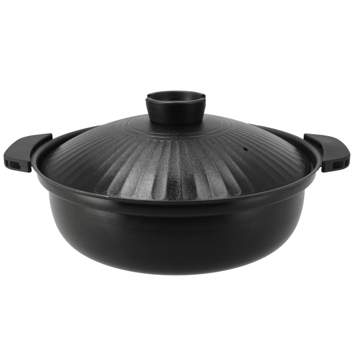 超軽量土鍋　IH.直火.電子レンジ対応❣️半額の¥8250にさせて頂きます‼️ IH・ガス火 超軽量 土鍋風卓上鍋 27cm(ブラック KY073) | ニトリネット