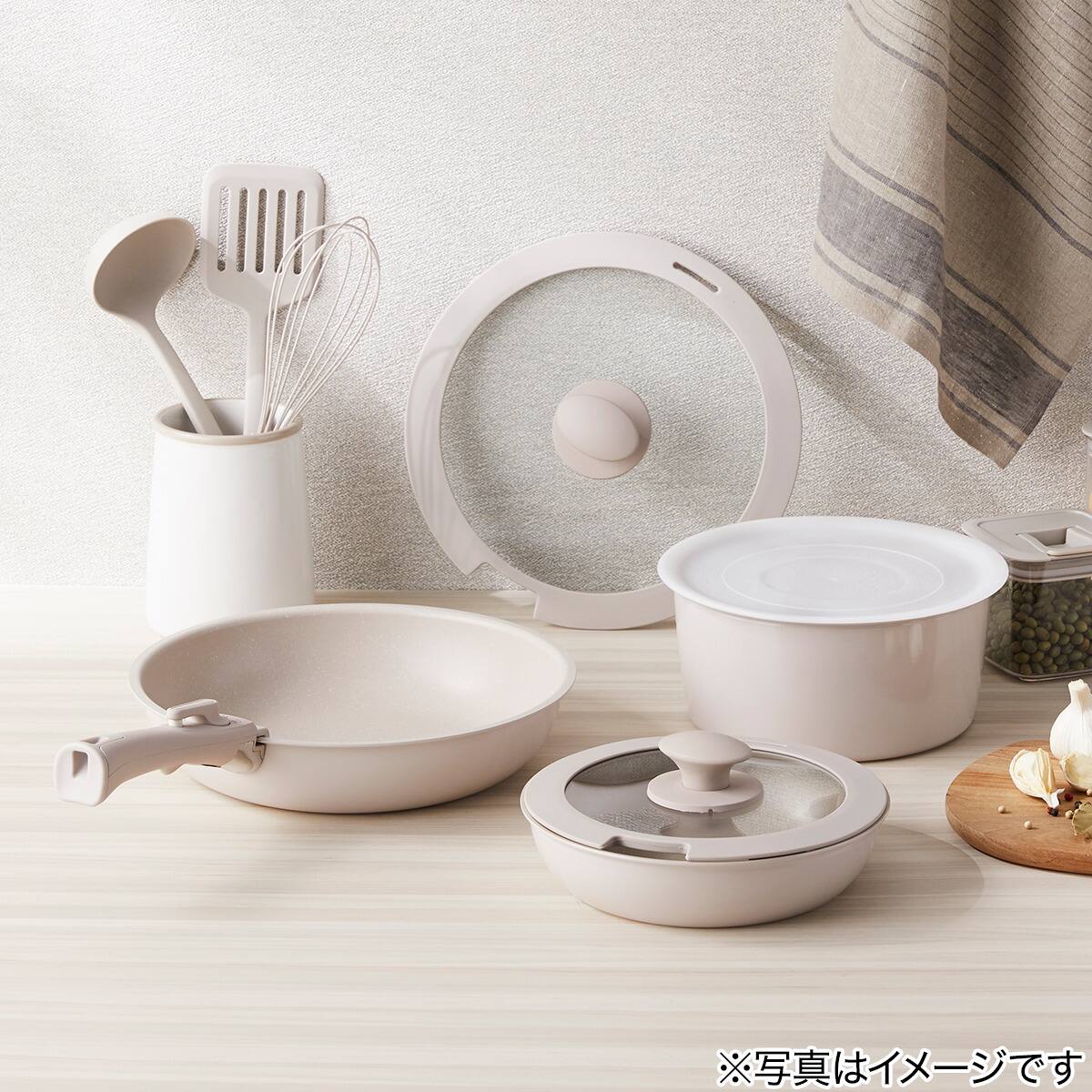 IH・ガス火 着脱鍋フライパンセット 7点セット (TORERU3 モカ TR02