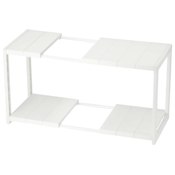 【シンク・洗面下収納8点セット】2段伸縮ラック+整理ボックス 奥行き30cm WH 12枚目画像