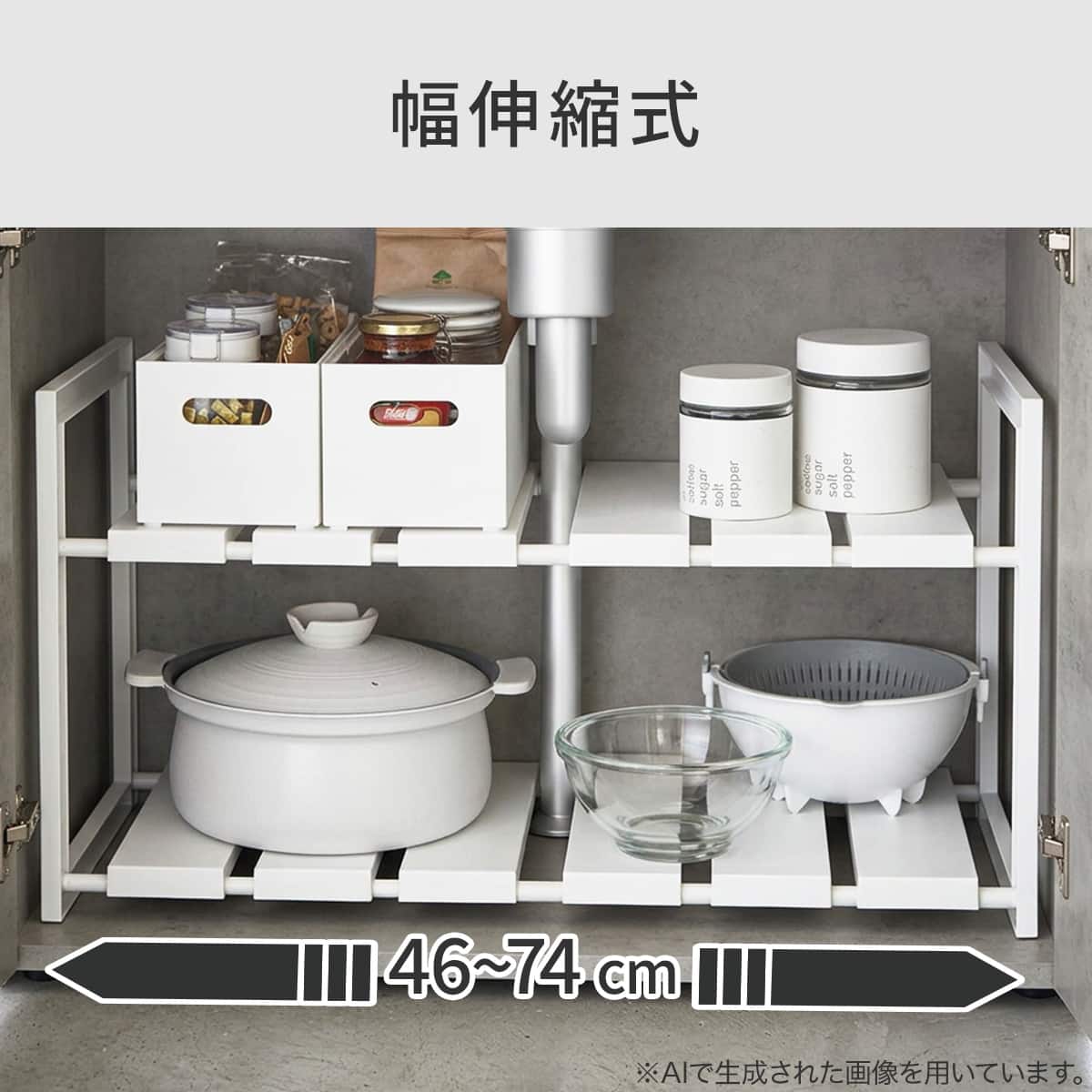 シンク下収納 2段 伸縮ラック(幅46～74cm/奥行30cm) | ニトリネット