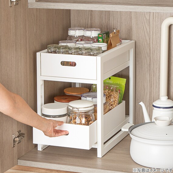 シンク下 スライドラック2段 (奥行40cm ホワイト) 4枚目画像