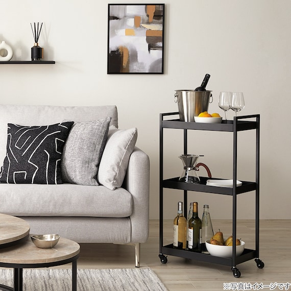 棚がフラットにもなる2wayスチールワゴン(3段 UMー25 ブラック) 6枚目画像