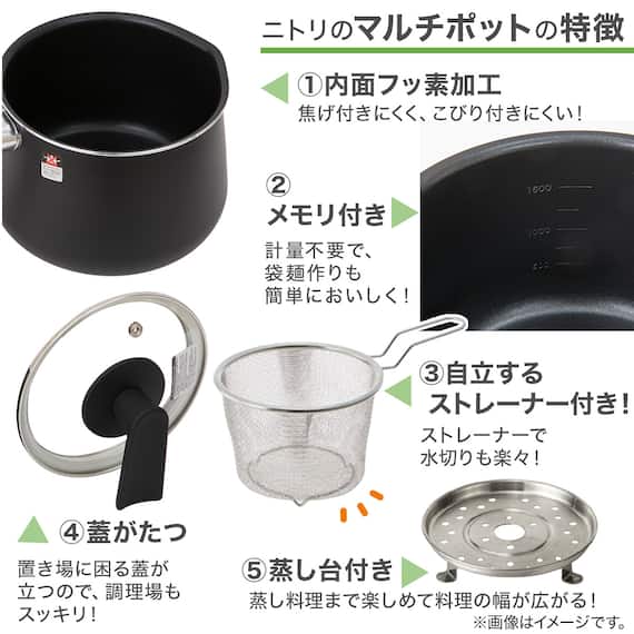 1台10役 マルチポット ストレーナー付き 1.9L ブラック 4枚目画像