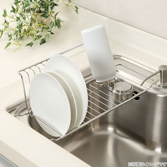 スライド水切りラック ディッシュ・ボトルスタンド付き 2枚目画像