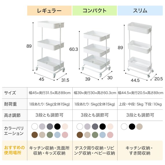 高さ調節ができるスチールワゴン スリム(ブラウン) 5枚目画像