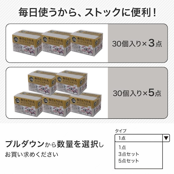 ちぎって使える 毎日とりかえスポンジ ラージ(30個入) 2枚目画像
