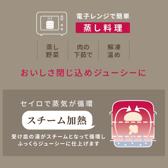 二品作れるレンジせいろ蒸し器 大 3枚目画像