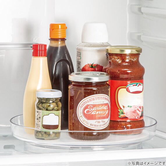 すべり止め付き 奥まで取れる 冷蔵庫回転トレー(クリア) 2枚目画像