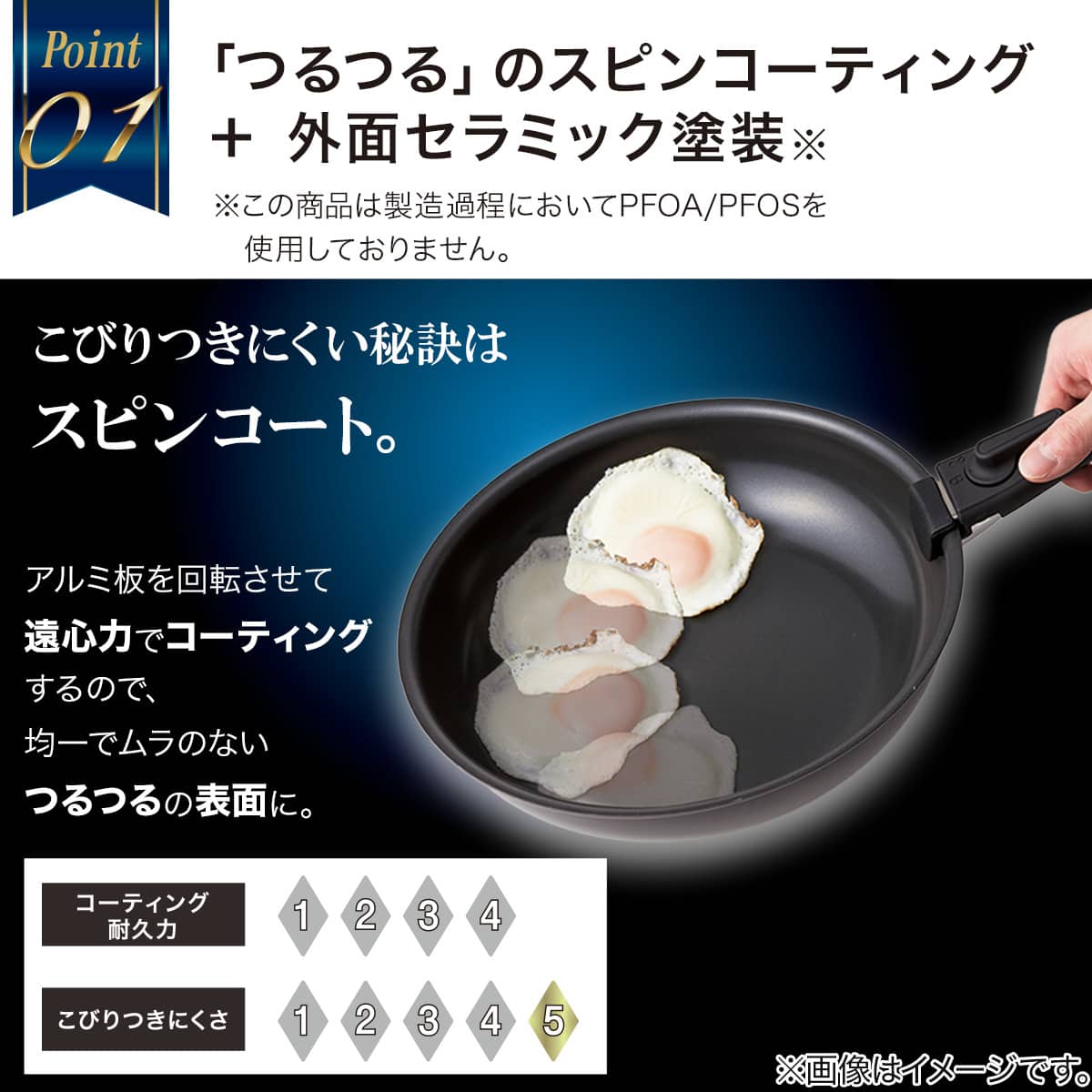 取っ手がとれる】IHスピンコート 深型フライパン24cm(TORERU3) トレル