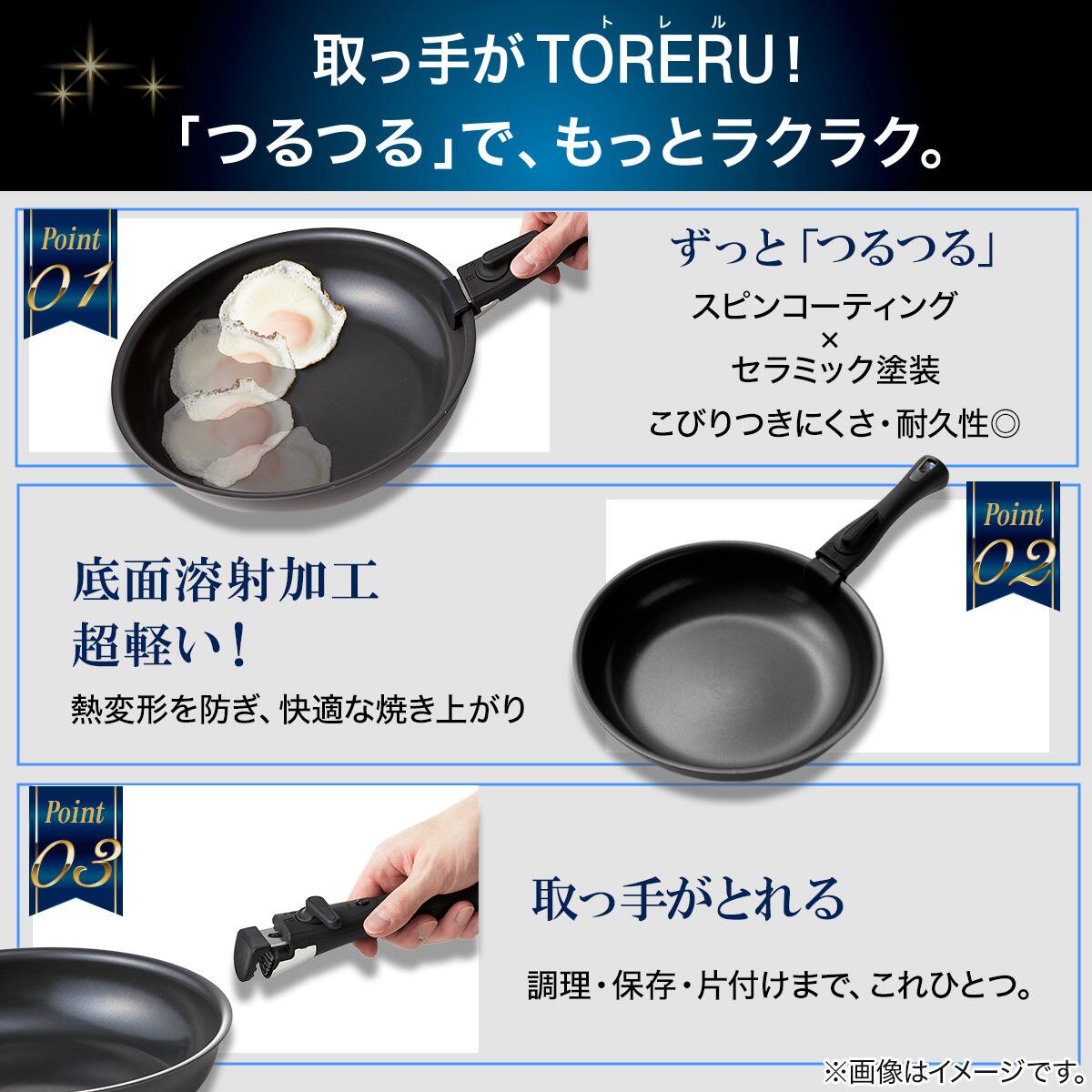 取っ手がとれる】IHスピンコート 深型フライパン26cm(TORERU3) トレル