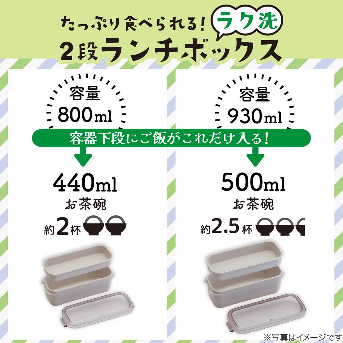 ラク洗 2段 ランチボックス930ml(ライトグレー) | ニトリネット【公式