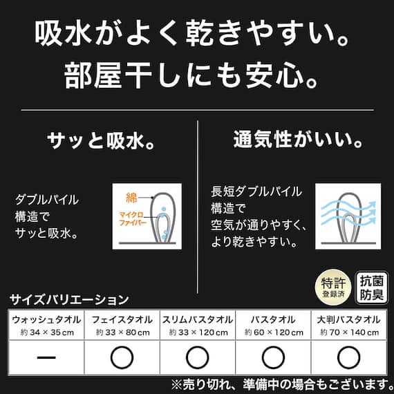 2重パイルで吸水&乾きやすい フェイスタオル(33x80 LGY WT006) 7枚目画像