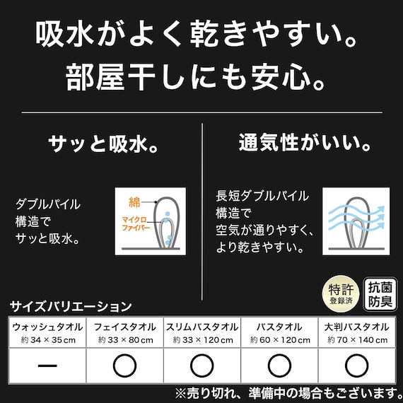 2重パイルで吸水&乾きやすい フェイスタオル(33x80 DGY WT006) 7枚目画像