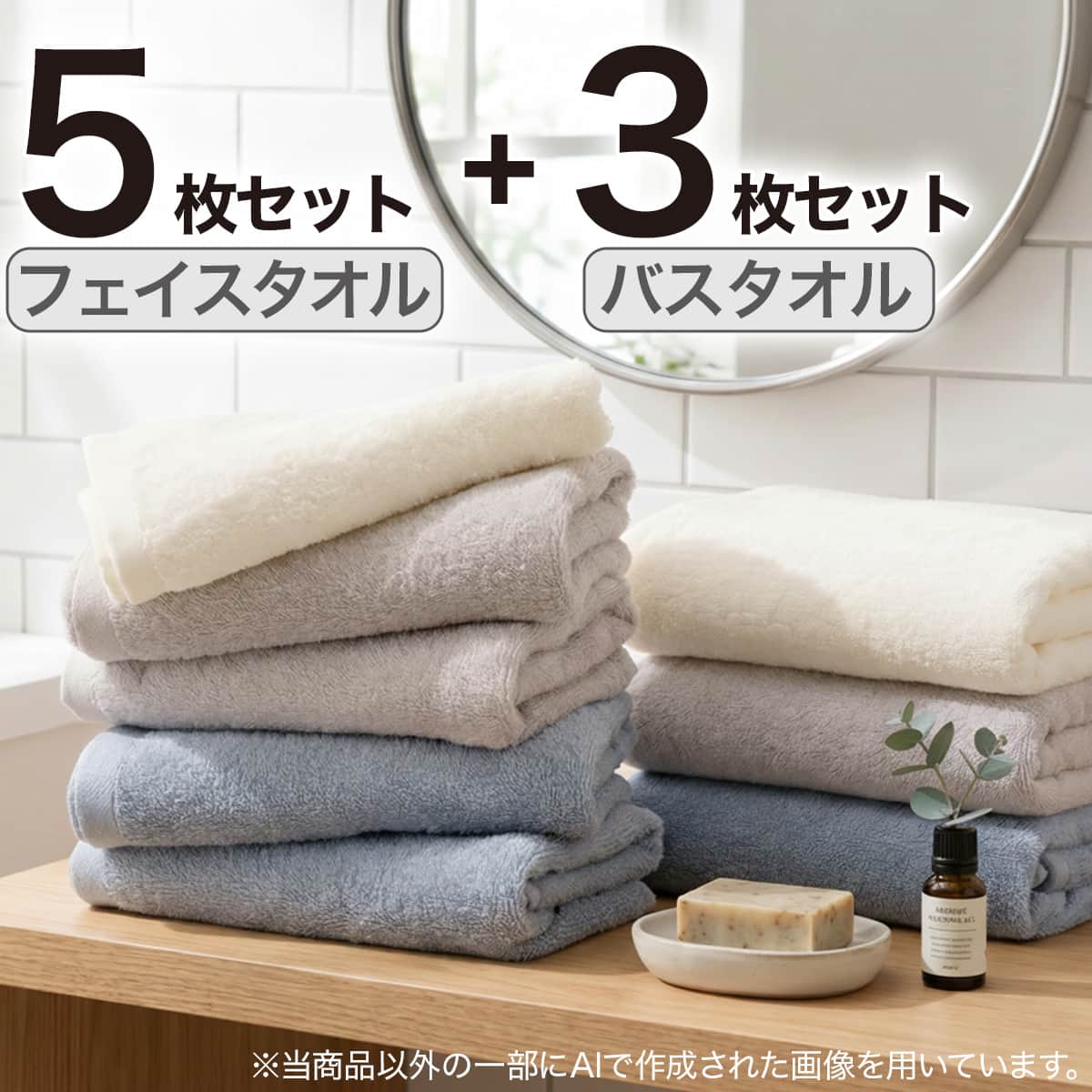  バスタオル　フェイスタオル　タオルケットセット　まとめ売り まとめて揃う】フェイスタオル5枚＋バスタオル3枚セット (BLGY GT17