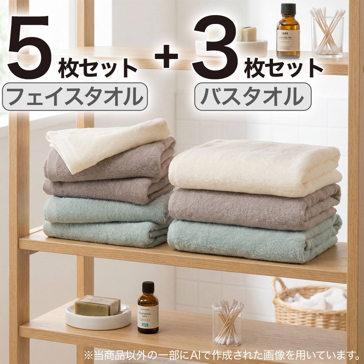 まとめて揃う】フェイスタオル5枚＋バスタオル3枚セット (BLGY GT17