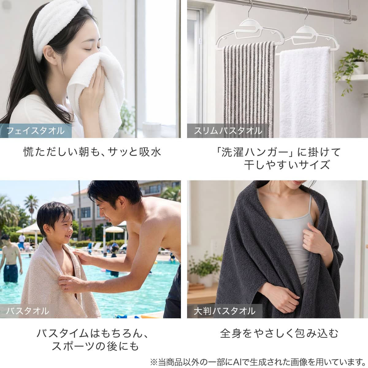 3枚セット 吸水力抜群 スーパーロングパイル フェイスタオル(グレー