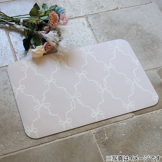 珪藻土入りやわらかバスマット(ソフトカイテキ リボンラティス 38×59 NG09) 2枚目画像