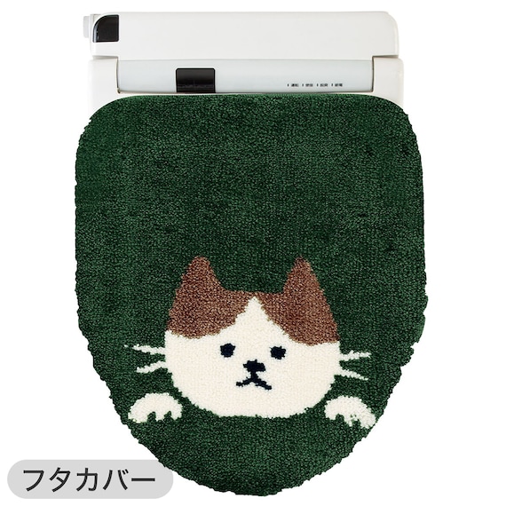 【2点セット】トイレマット+普通型&洗浄・暖房型兼用トイレフタカバー(ネコガラ LG30) 2枚目画像