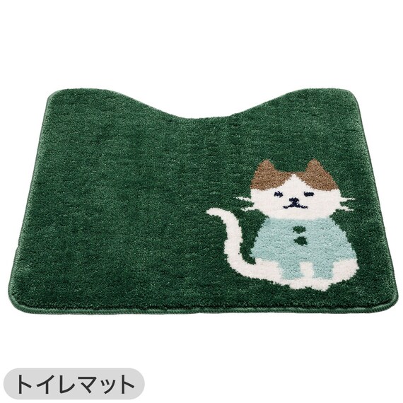 【2点セット】トイレマット+普通型＆洗浄･暖房型兼用トイレフタカバー(ネコガラ LG30) 12枚目画像